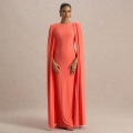 Elegant Cape Evening Dress Polyester Milk Silk Slim Fit Maxi Party Gown Women Formal Occasion Wedding Guest Sleeveless Bodycon High Slit Solid Color