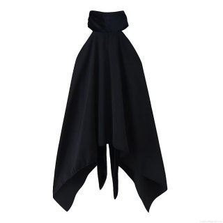 Elegant Women's Sexy Black Asymmetric Halter Mini Dress Velvet Spliced Backless Party Evening Dress With Waist Belt Slim Fit Dress