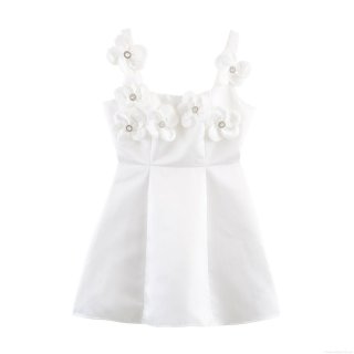 Women's Elegant Satin Slip Dress With 3D Flower Rhinestones High Waist A-Line Mini Dress For Party Evening Wedding Guest Bodycon Dress
