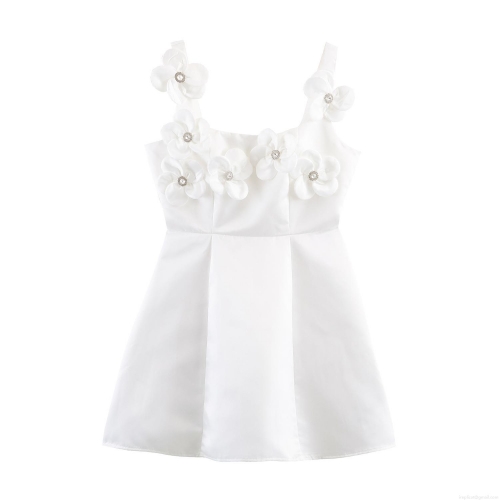 Women's Elegant Satin Slip Dress With 3D Flower Rhinestones High Waist A-Line Mini Dress For Party Evening Wedding Guest Bodycon Dress