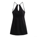 Women's Sexy Halter Neck Mini Dress Hollow Out Backless Slim Fit Polyester Sleeveless Party Club Night Bodycon Dress