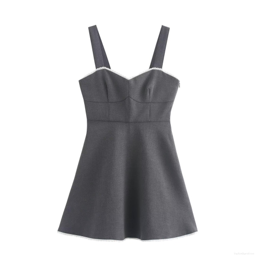 Women's Sexy Backless Mini Dress With Lace Trim Polyester Spaghetti Strap A-Line Short Skirt For Party Clubwear Daily Dating Slim Fit Sleeveless Camisole Dress