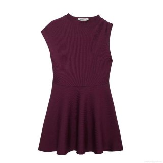 Women's Elegant French Style Knitted Mini Dress Sleeveless High Neck Ribbed Waist Cinching Burgundy A-Line Short Dress For Party Dating Daily Wear