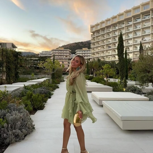 Women Ruffle Chiffon Mini Dress Round Neck Flare Long Sleeve Elegant Loose Fit Vacation Resort Style Light Green Short Dress For Women