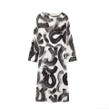 Women Elegant 100% Polyester Maxi Dress Abstract Black White Brushstroke Print Round Neck Long Sleeve Loose Fit Casual Artistic Retro Long Skirt For Party Holiday