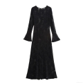 Sexy Lace Maxi Dress Women Elegant Round Neck Long Flare Sleeve Slim Fit Bodycon Evening Party Long Dress Floral Hollow Out Gown