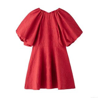 Women Red Puff Sleeve Mini Dress Polyester Textured Backless Bow Tie Elegant A-Line Short Dress for Women Christmas Party Wedding Guest Prom Holiday Sweet Clothing