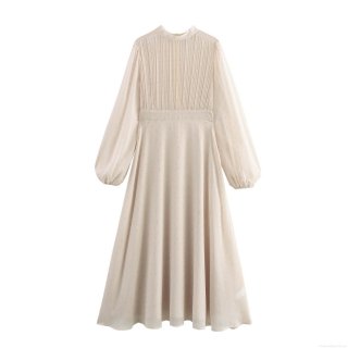 Elegant French Style Maxi Dress Chiffon Polyester With Gold Metallic Polka Dot Pleated Long Sleeve Lantern Sleeve High Waist Long Dress For Women Party Wedding Guest