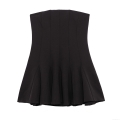 Women Sexy Strapless Mini Dress Off-Shoulder Solid Color Wide Hem Polyester Pleated Tube Top Short Dress For Party Clubwear Summer Sleeveless Elegant Bodycon Sundress