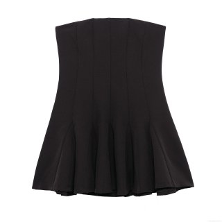 Women Sexy Strapless Mini Dress Off-Shoulder Solid Color Wide Hem Polyester Pleated Tube Top Short Dress For Party Clubwear Summer Sleeveless Elegant Bodycon Sundress