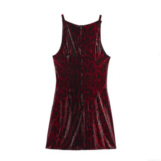 Women's Sexy Sequin Leopard Mini Dress Sleeveless Camisole Bodycon Party Gown Slim Fit Nightclub Cocktail Short Dress for Ladies