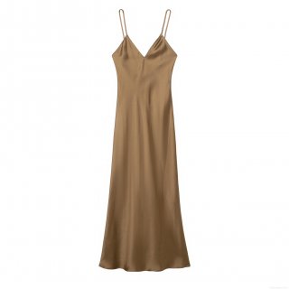 Elegant Satin Slip Maxi Dress For Women Sexy Backless V-Neck Spaghetti Strap Evening Party Solid Color 100% Polyester Sleeveless Gown Summer Beach Wear