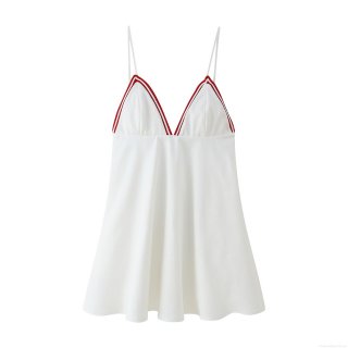 Women's Sporty A-Line Mini Dress Contrast Stripe Trim V-Neck Backless Slip Dress Sleeveless Polyester Ribbed Summer Casual Sundress for Women