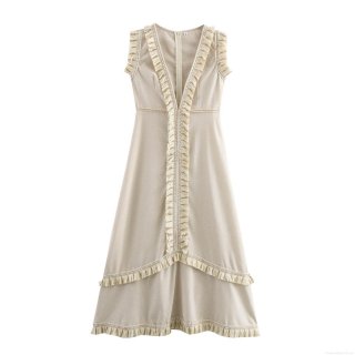 Women's Sleeveless V-Neck Fringe Tassel Maxi Dress Bohemian Holiday Beach Wear Polyester Cotton Blend Long Sundress For Ladies