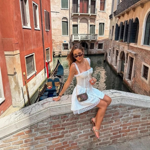 Women's 100% Cotton Lace Mini Dress Spaghetti Strap Square Neck Ruffle Trim Bow Tie Summer Vacation Beach Party Sweet Aesthetic Sexy Slim Fit White Sundress