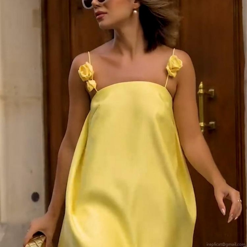 Women Sweet Satin Cami Dress 3D Flower Decoration Sleeveless Mini Dress Elegant Backless Party Dress For Summer Vacation Ruffle Hem Dress