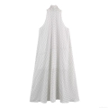 Elegant Polka Dot Halter Neck Maxi Dress For Women Summer Sleeveless Backless Tie Back A-Line Chiffon Style Retro Holiday Sundress Casual Party Dress
