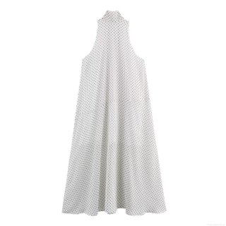 Elegant Polka Dot Halter Neck Maxi Dress For Women Summer Sleeveless Backless Tie Back A-Line Chiffon Style Retro Holiday Sundress Casual Party Dress