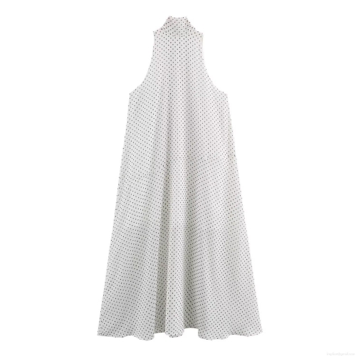 Elegant Polka Dot Halter Neck Maxi Dress For Women Summer Sleeveless Backless Tie Back A-Line Chiffon Style Retro Holiday Sundress Casual Party Dress