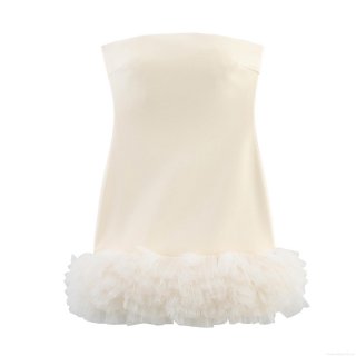 Women's Strapless Mini Dress Mesh Patchwork Sweet Bodycon Party Dress Polyester Pale Yellow Sleeveless Dress