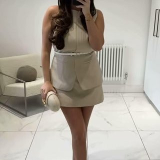 Women's Elegant Fake Two-Piece Sleeveless Dress Solid Color Polyester Round Neck High Waist A-Line Mini Skirt With Belt For Office Business Commuting British Style