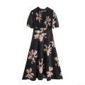 Women's Floral Printed Maxi Dress Elegant Pleated Puff Short Sleeve High Waist A-Line Long Dress For Summer Party Date Lady Style