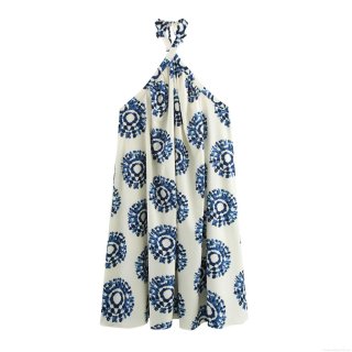 Women Halter Neck Backless Maxi Dress Geometric Tie Dye Print Sleeveless High Waist Boho Vacation Beach Long Dress Elegant Polyester Sundress