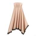 Sexy Tube Top Polyester Tassel Hem Maxi Dress Bohemian Resort Style Irregular Splicing Long Dress For Women Summer Party Evening Elegant