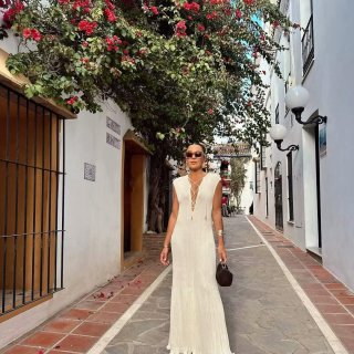 Women Elegant Sexy Deep V Neck Front Tie Up Sleeveless Maxi Dress Polyester Knitted Ribbed Bodycon Slim Fit Long Dress For Summer Vacation Beach Resort Party