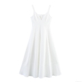 Elegant White V-Neck Sleeveless Maxi Dress Hepburn Style A-Line Slim Fit Long Party Dress For Women Solid Color Polyester Evening Dress High Waist Gown