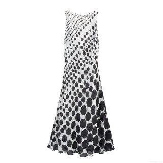 Women Elegant Sexy Backless Polka Dot Maxi Dress Sleeveless Round Neck Chiffon Long Dress For Summer Party Vacation High Waist Drape Cowl Back Sundress