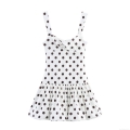 Sweet White Polka Dot Camisole Dress Women Summer High Waist Square Neck Mini Pleated Balloon Dress Retro Elegant A-Line Short Skirt