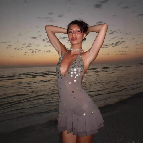 Sexy Halter Backless Mini Dress With Shell Sequin Decoration Ruffles Summer Beach Vacation Party Sleeveless Gray Dress For Women