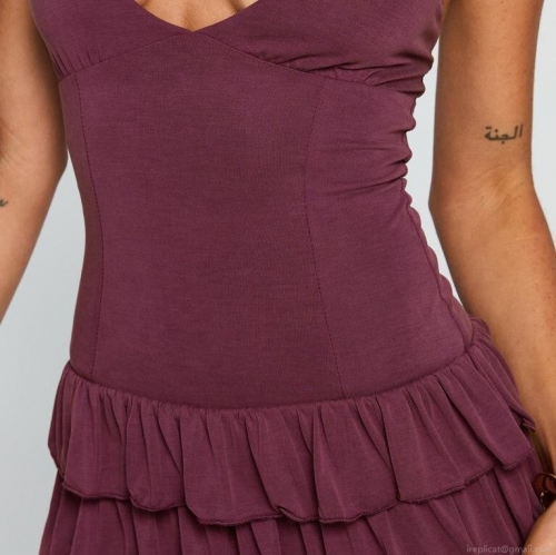 Women Sexy Halter Neck Mini Dress Viscose Polyester Blend Tiered Layered Ruffle Cake Skirt Backless V-Neck Slim Fit Party Club Summer Sundress