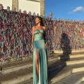 Women Sexy Blue-Green Gradient Mesh Maxi Dress With Starfish Metal Buckle Hollow Out High Slit Backless Summer Beach Resort Party Elegant Slim Fit Dress