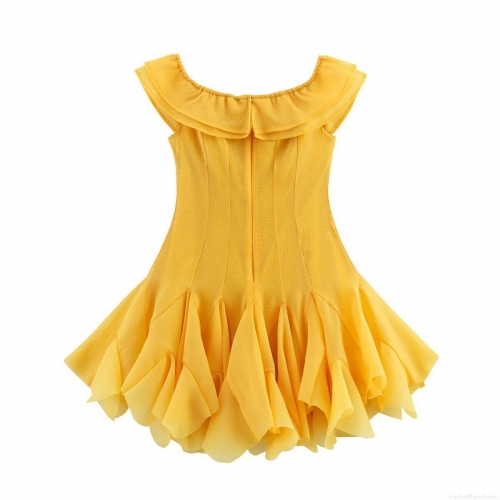 Women's Off-the-Shoulder Ruffle Mini Dress 100% Polyester Sweet Lemon Yellow Layered Hem Sexy Party Vacation Dress for Women Summer
