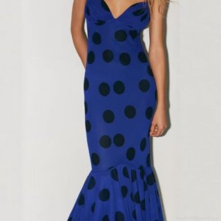 Women Vintage Polka Dot Chiffon Maxi Dress Spaghetti Strap Backless Mermaid Hem Tiered Ruffle V-Neck Sexy Bodycon Long Dress for Party Vacation