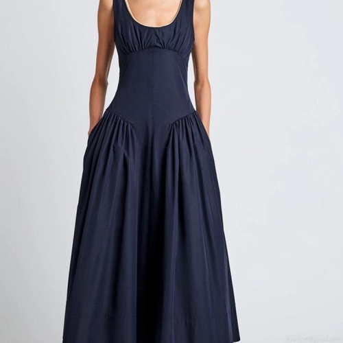 Women's Retro Elegant Maxi Dress Polyester Cotton Blend Sleeveless U-Neck Pleated A-Line Long Dress For Summer Casual Beach Party