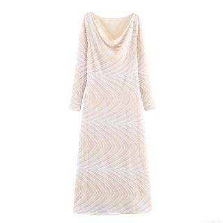 Women Sexy Cowl Neck Sequin Maxi Dress Elegant Slim Fit Long Sleeve Mesh Wave Embroidery Evening Gown For Banquet Party Wedding Guest