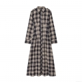 Women's Plaid Maxi Shirt Dress Retro Long Sleeve High Waist A-Line Button Down Flannel Feel Dress With Epaulettes For Casual Daily Office Lady