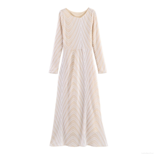 Elegant Women Sequin Maxi Dress Cowl Neck Long Sleeve Sparkling Geometric Wave Pattern Bodycon Evening Gown For Party Wedding Formal Events