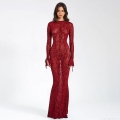 Women Sexy Backless Red Leopard Print Maxi Dress Mesh Sheer Long Sleeve Bodycon Fishtail Evening Party Clubwear Gown Animal Print Round Neck Tie Cuff Elegant Formal Dress