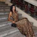 Sexy Leopard Print Halter Neck Maxi Dress For Women Elegant Backless V Neck Slim Fit Satin Spandex Long Gown Dress For Evening Party Club Vacation