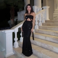 Women's Sexy Sequin Spandex Halter Neck Cut Out Maxi Dress Elegant Bodycon Evening Gown For Party Socialite Formal Black Long Dress