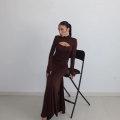 Sexy Cutout Maxi Dress 95% Polyester 5% Spandex Mock Neck Long Sleeve Bodycon Dress For Women Elegant Party Night Out High Slit Long Dress