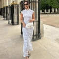 French Classical Polka Dot Print Slim Fit Sleeveless Maxi Dress Elegant Mock Neck Bodycon Long Pencil Dress For Women Summer Fashion