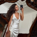 Women's French Style Satin Maxi Dress Sexy V-Neck Backless Sleeveless Lace Trim Slim Fit Slip Dress For Summer Party Wedding Elegant White