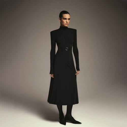 Elegant Mock Neck Long Sleeve Backless Maxi Dress For Women Sexy Padded Shoulder Slim Fit A-Line Pure Color Polyester Spandex Blend Autumn Winter Evening Party Dress