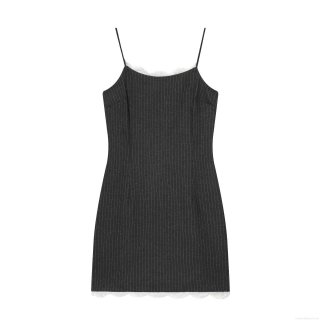 Women's Striped Camisole Mini Dress With White Lace Trim Sexy Backless Sleeveless Polyester Spaghetti Strap Dress For Summer Streetwear