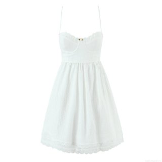 Women's White Lace Patchwork Camisole Dress Sweet Backless Tie Back A-Line Mini Dress French Style Sleeveless Cotton Summer Party Dress